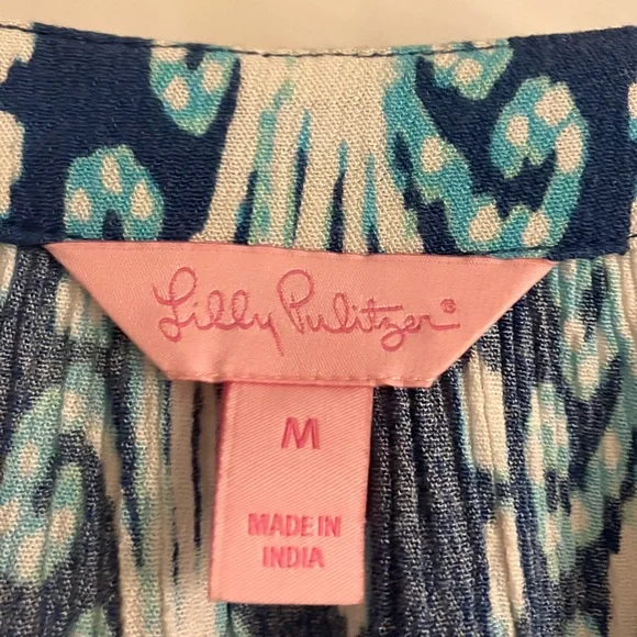 Lilly Pulitzer ELSA ROMPER Indigo Get in Line Blue White Gauze, Medium - Picture 5 of 11